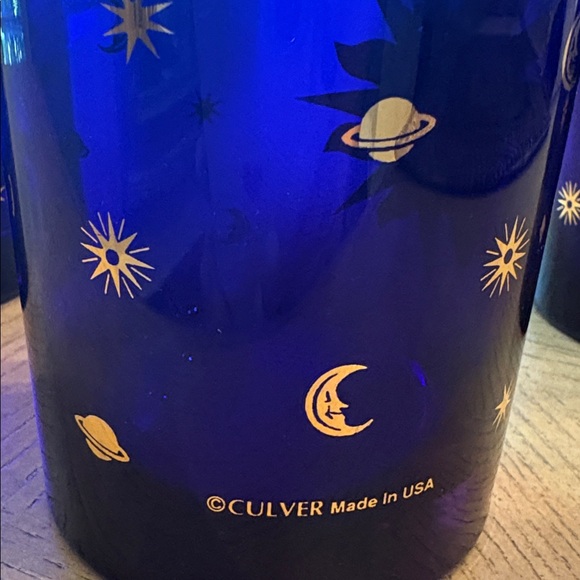 Vintage Set of 3 Culver Blue Celestial Sun Stars Moon Tumbler Cocktail Glasses - Picture 4 of 14